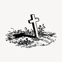 Graveyard cross clipart, vintage religion illustration vector. Free public domain CC0 image.