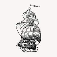 Sailing ship clipart, vintage transportation illustration vector. Free public domain CC0 image.