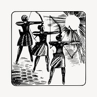 Female archery clipart, vintage sport illustration vector. Free public domain CC0 image.