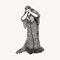 Scared lady in dress clipart, vintage illustration vector. Free public domain CC0 image.