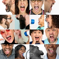 Collection of diversity people shouting and screaming