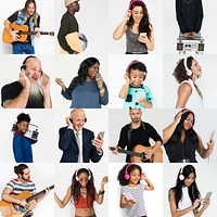 Set of portraits with music concepts