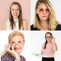 Diversity women with glasses collection collage