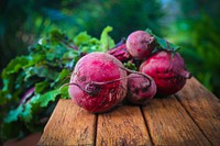 Free beetroot on wooden table photo, public domain food CC0 image.