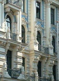 Art Nouveau style architecture in Riga, free public domain CC0 photo