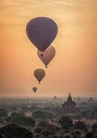 Free hot air balloon at dawn image, public domain travel CC0 photo.