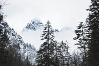 Free mountain peaking through fog image, public domain landscape CC0 photo.