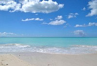 Blue sky sandy beach aesthetic landscape, free public domain CC0 photo