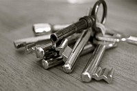 Free keys, black and white photo, public domain security CC0 image.