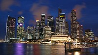 Panoramic urban city night view photo , free public domain CC0 image.