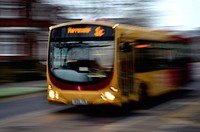 Free school bus in motion image, public domain vehicle CC0 photo.