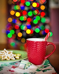 Free cup of coffee in Christmas theme image, public domain food & beverage CC0 photo.