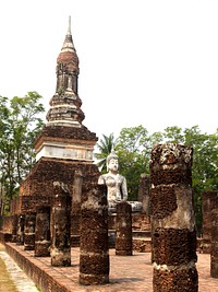 Ancient brick pagoda, temple, statue, free public domain CC0 photo.