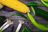 Free corn, cucumbers, vegetables, diet photo, public domain food CC0 image.