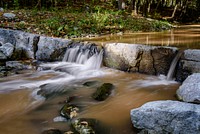 Free forest waterfall landscape photo, public domain nature CC0 image.