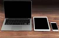 Free laptop, tablet and phone on desk image, public domain CC0 photo.