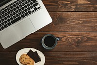 Free flat lay image of coffee & snacks image, public domain food CC0 photo.