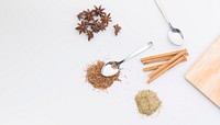 Spices on table, free public domain CC0 image.
