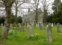 Graveyard and church, free public domain CC0 image.