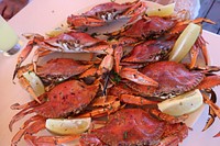 Free boiled crabs with lemon image, public domain food CC0 photo.