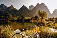 Free cycling in nature image, public domain landscape CC0 photo.