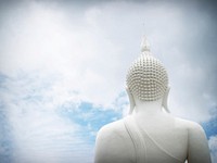 White Buddha statue head close up, free public domain CC0 photo.