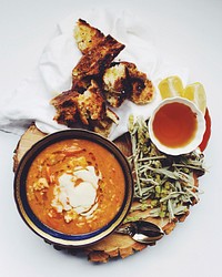 Free curry in bowl with side dish image, public domain food CC0 photo.