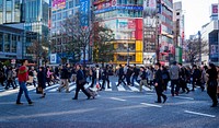 The Shibuya Crossing, pedestrians, Tokyo, Japan, 28 December 2016. View public domain image source here