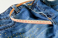Free jean pants, tape measure photo, public domain apparel CC0 image.