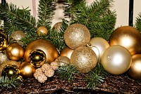 Free gold Christmas bubbles image, public domain CC0 photo.