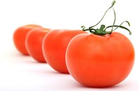 Free image of four tomatoes in a line, public domain CC0 photo.