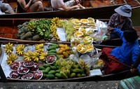 Free fruit boat on floating market seller public domain CC0 photo.
