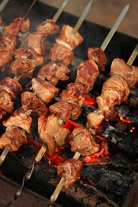 Free grilling meat skewers photo, public domain food CC0 image. 