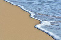 Ocean waves crashing shoreline, blue sea photo, free public domain CC0 image.