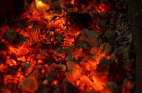 Free glowing coals in a barbeque grill photo, public domain CC0 image.