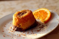 Free orange cake on plate image, public domain dessert CC0 photo.