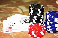 Gambling, casino, cards, poker table, free public domain CC0 photo.