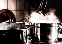 Cooking pot on stove monochrome photo, free public domain CC0 photo.