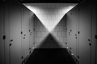 Free black and white restroom photo, public domain grayscale CC0 image.