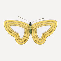Yellow butterfly, Japanese drawing, vintage illustration vector