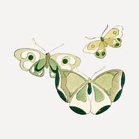 Green butterfly, Japanese hand drawn, vintage illustration vector