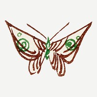 Brown butterfly, Japanese hand drawn, vintage illustration vector