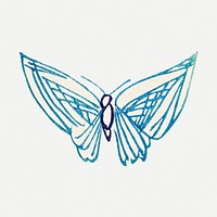 Blue butterfly, Japanese hand drawn, vintage illustration psd