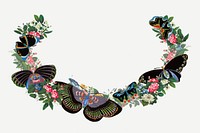 Vintage butterfly wreath, Japanese style illustration