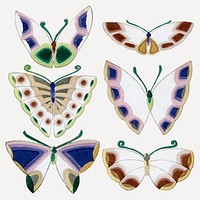 Japanese art butterfly collage element, drawing illustration vector set