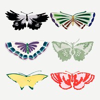 Colorful butterfly, Japanese watercolor, vintage illustration vector set