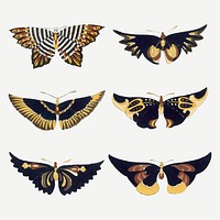 Butterfly collage element, Japanese hand drawn, vintage illustration vector set