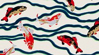 Vintage carp fish desktop wallpaper, colorful art deco & art nouveau background