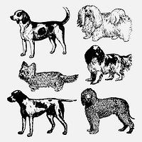 Dog sticker, vintage animal black ink illustration, vector set, digitally enhanced from our own original copy of The Open Door to Independence (1915) by Thomas E. Hill.