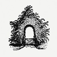 Vintage archway sticker, hand drawn illustration psd, digitally enhanced from our own original copy of The Open Door to Independence (1915) by Thomas E. Hill.